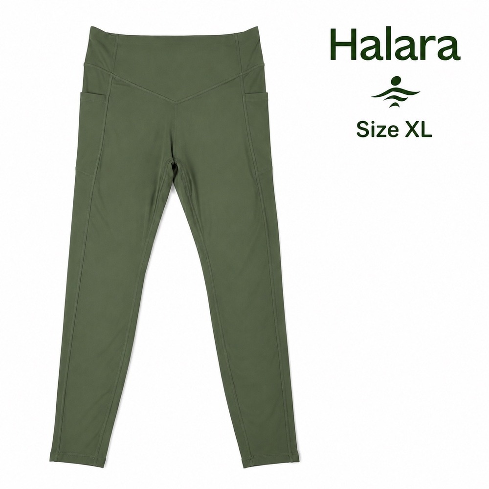 Halara UltraSculpt Butt Lifting Leggings XL Olive Green High Rise Pockets 29"